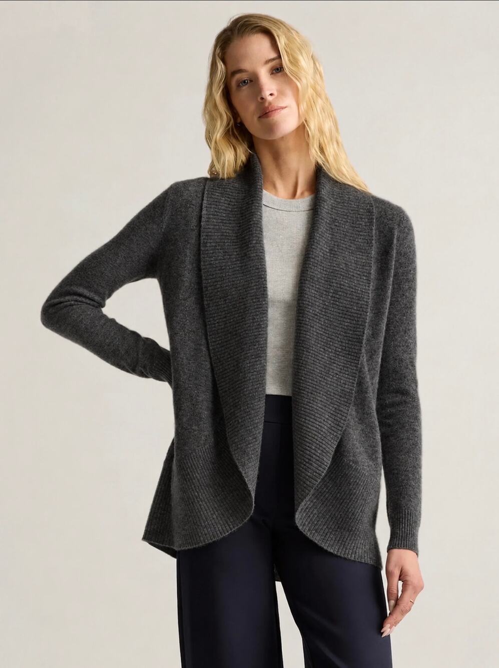Quince 100% Mongolian Cashmere Open Front Cardigan Charcoal Gray Womens S